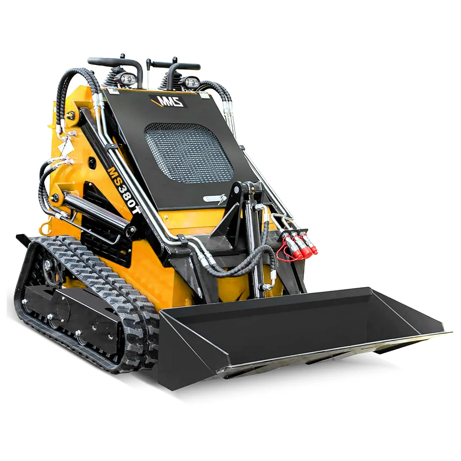 Mms Mini Skid Steer Loader with 46 inch Bucket, 22hp Multifunction Stand-On Crawler Skid Steer Machine, Hydraulic Drive Compact Track Loader